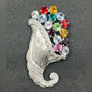 * Vintage Signed B David Multicolor Rhinestone cornucopia bouquet Pin Brooch